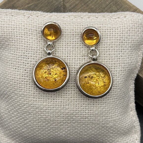 Baltic Amber 925 Sterling Silver Oval Bracelet 6.5” & Round Earrings 2pc Set - Picture 4 of 11